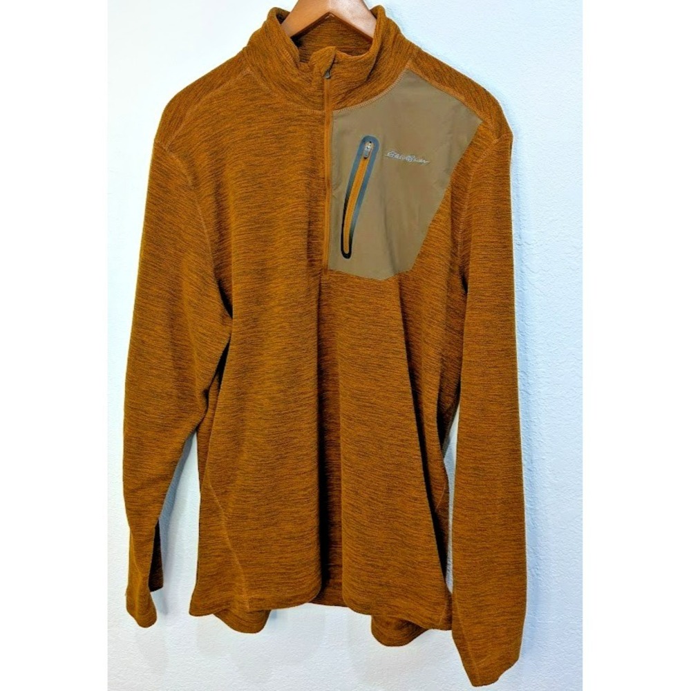 Eddie‎ Bauer Fleece 1/4 Zip Pullover Sweater Long Sleeve Brown Pocket Mens Large